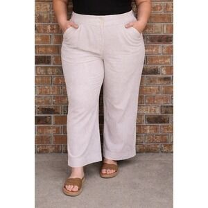 JJill Tan/White Striped Seersucker Wide Leg Pants Coastal Summer Sz 18